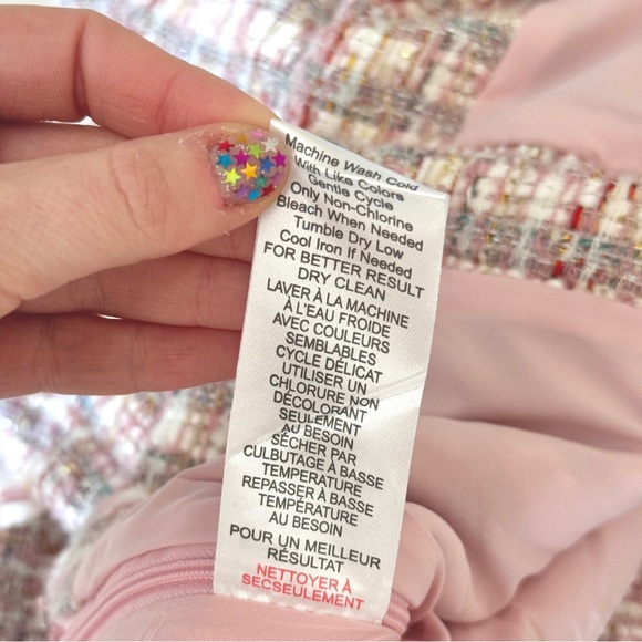 🌸 NWT HOUSE OF HARLOW PINK METALLIC SPARKLE TWEED BOUCLE COORD SKIRT TOP… - Picture 12 of 13